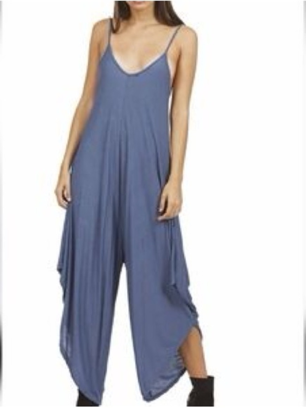 Elan Blue/Purple Crinkle Maxi Dress Romper w pockets - Picture 6 of 7